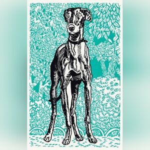Pet Art Print — Teal & Black Greyhound Wall Decor